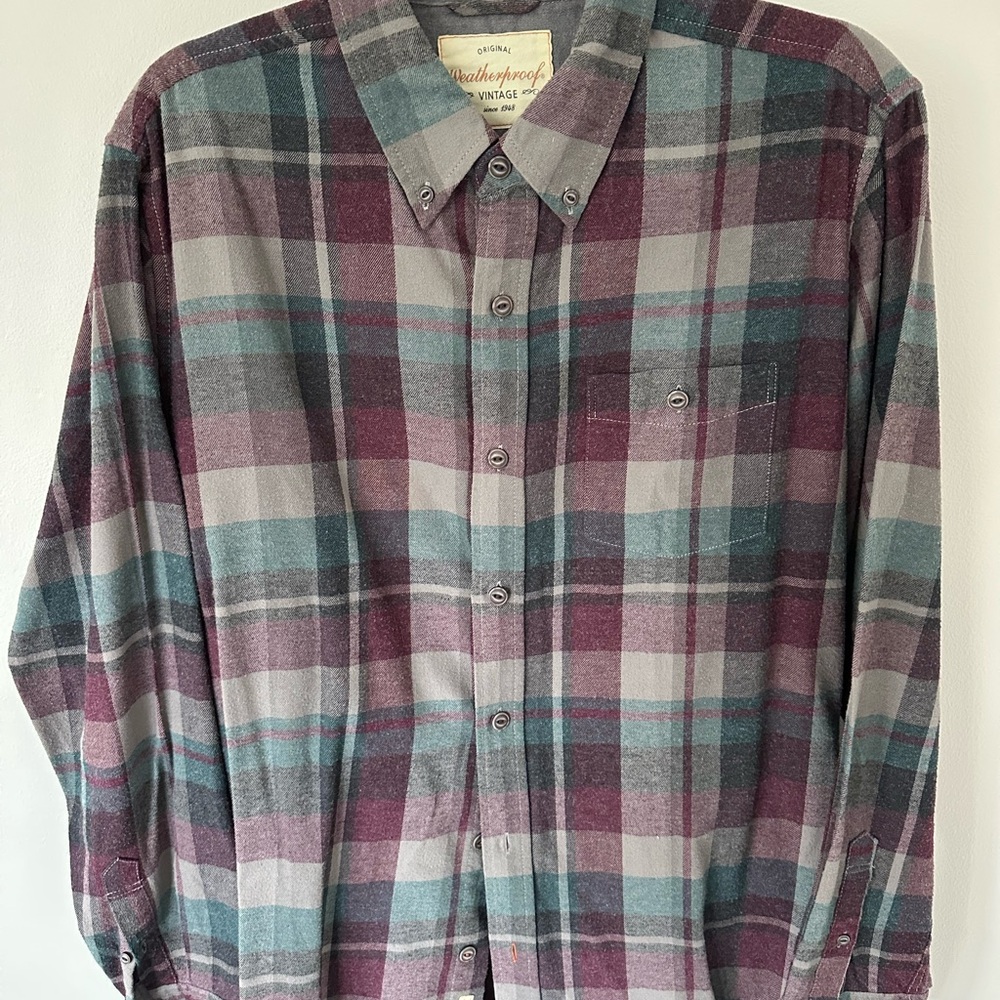 Weatherproof Men's Plaid Shirt - Purple and Gray